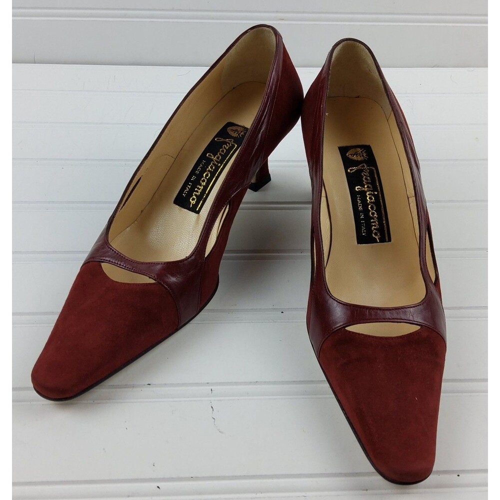Fragiacomo Italy Women's Suede Leather Heels Pumps Burgundy Size 35.5